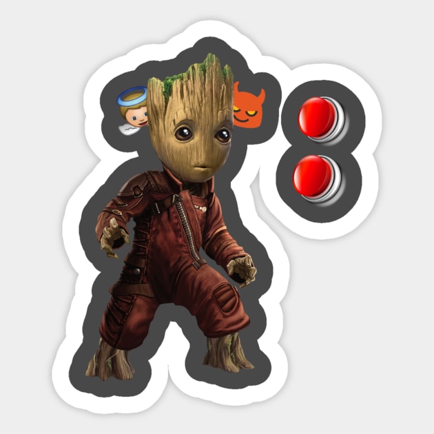 Groot pushing the button Sticker by marius28